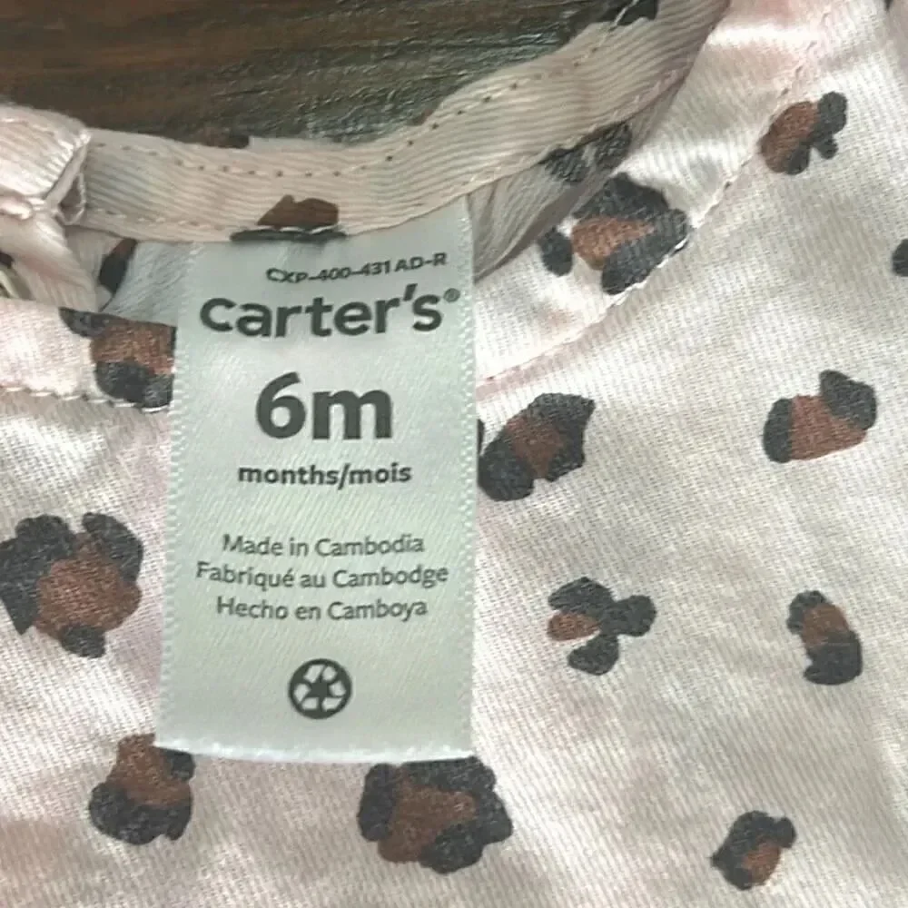 Carter’s cheetah pattern, long sleeve baby top size 6 months